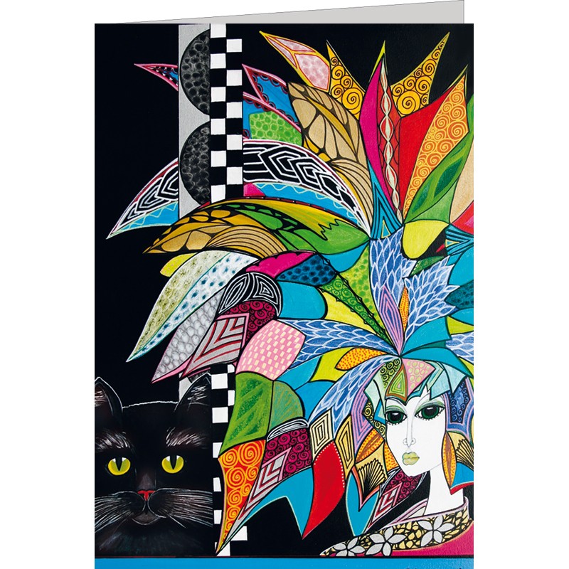 Kunst Doppelkarte „Senira con gatto nero“ - Gigi Banini